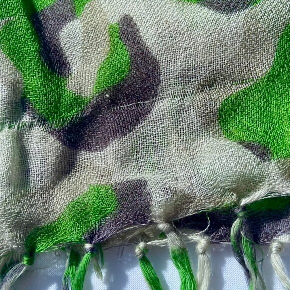 Oversized Lime Green and Silver Scarf Fringe Wrap - Picture 4 of 6